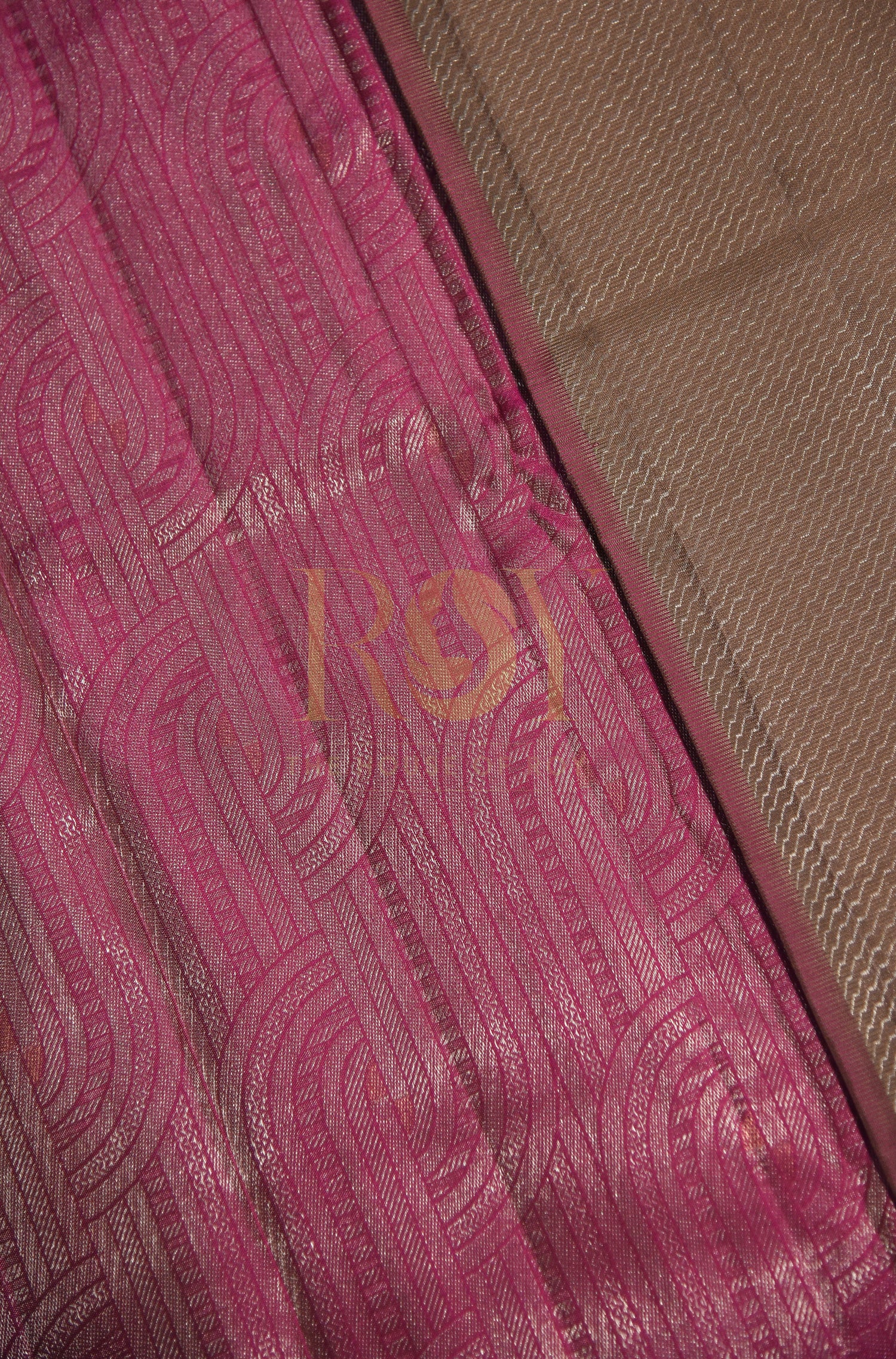 Pure Kancheepuram Silk Saree Champagne Color With Pink Border