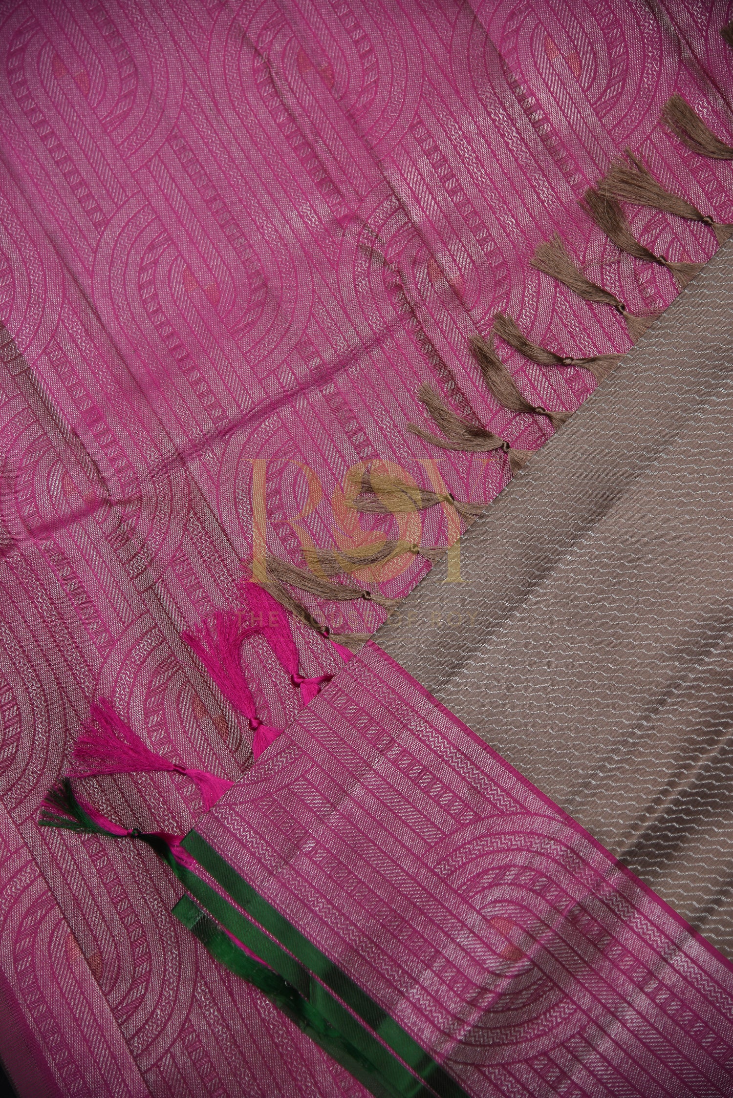 Pure Kancheepuram Silk Saree Champagne Color With Pink Border