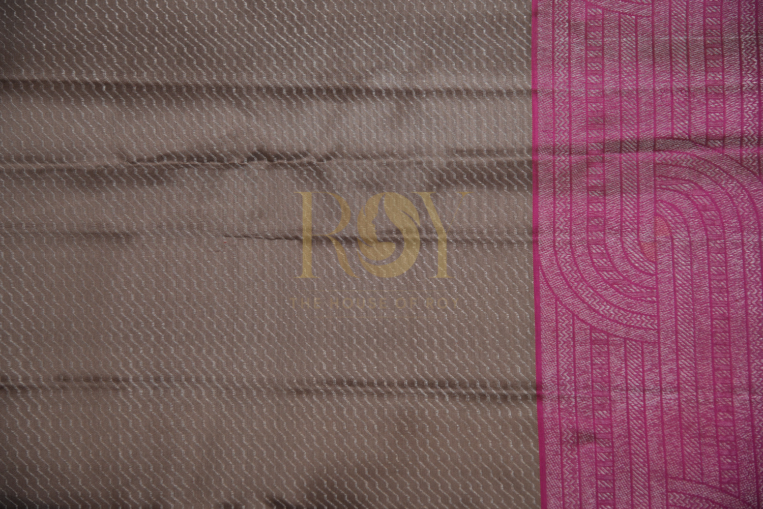 Pure Kancheepuram Silk Saree Champagne Color With Pink Border