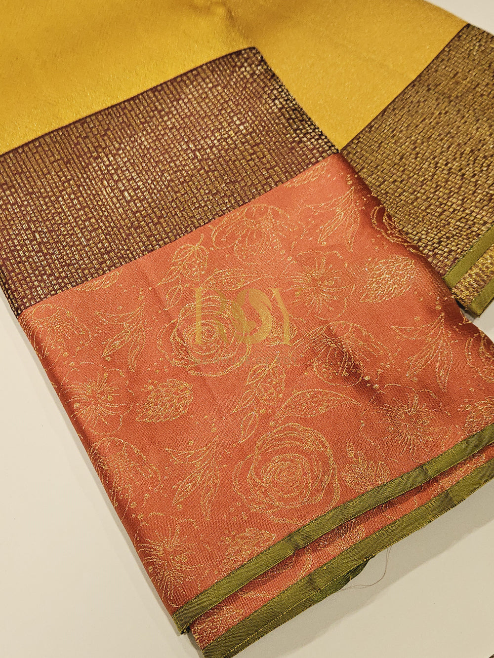 Pure Kanchipuram Silk Saree with Gold Zari & Rosette Work