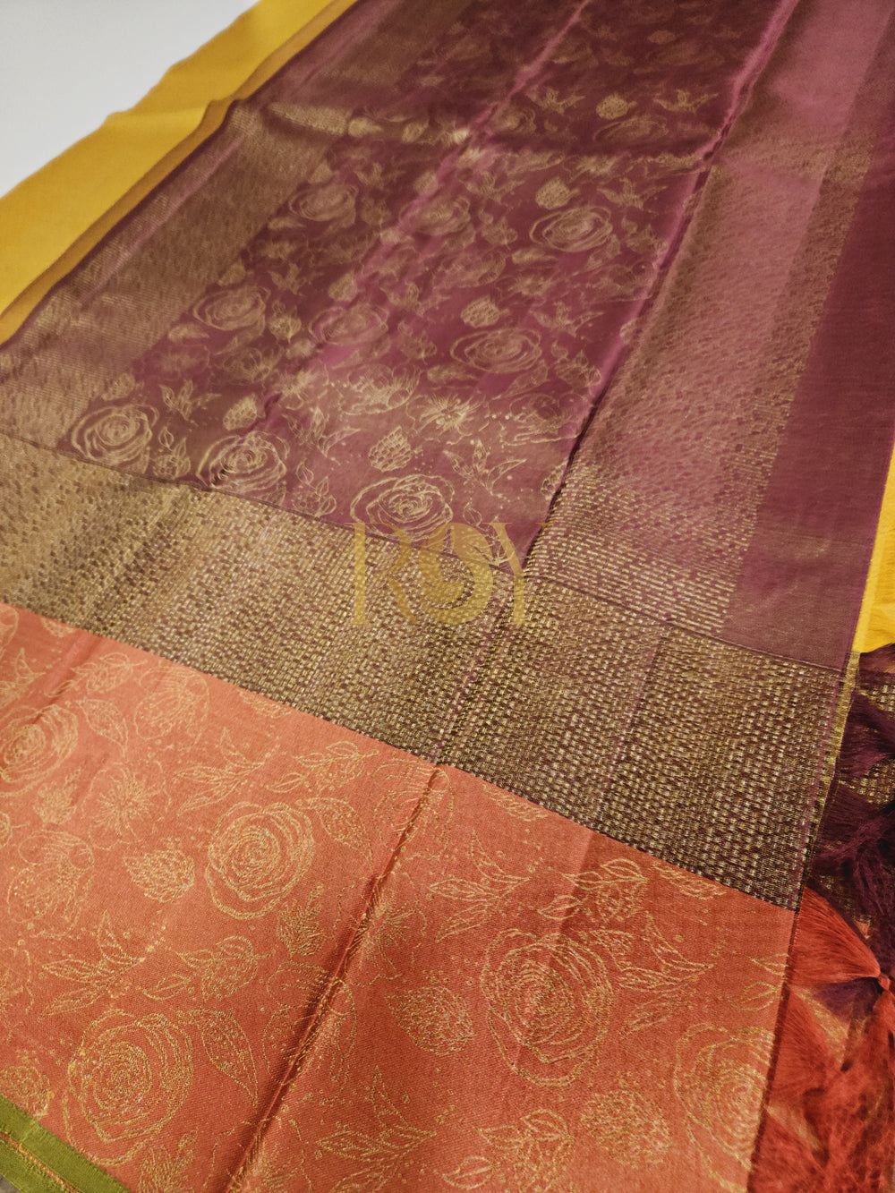 Pure Kanchipuram Silk Saree with Gold Zari & Rosette Work