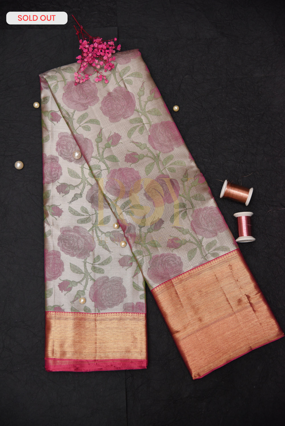 Kancheepuram Pure grey with pink silk saree