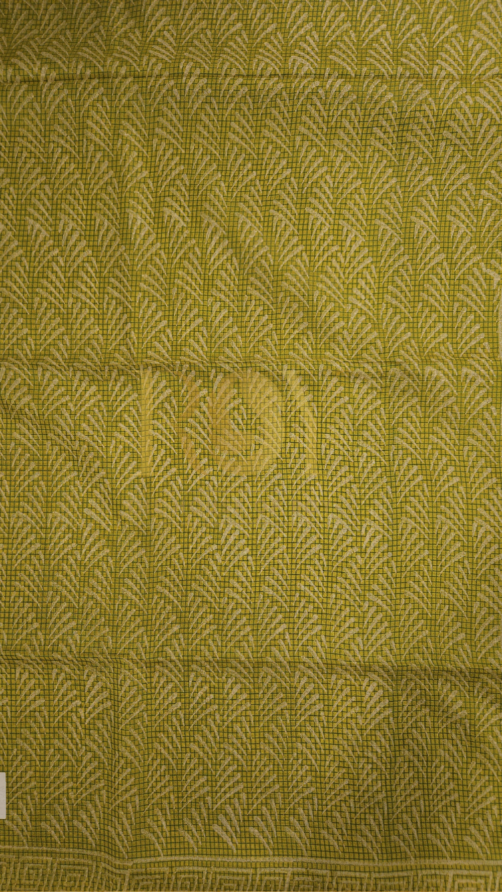 Lemon yellow liva block printed mix tussar saree