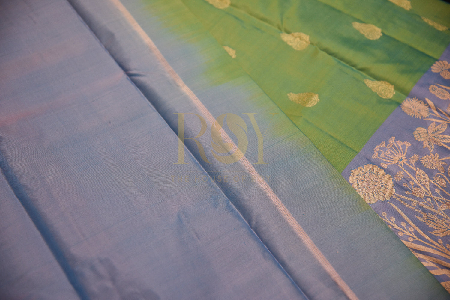 Light green pure silk saree with copper jari butta