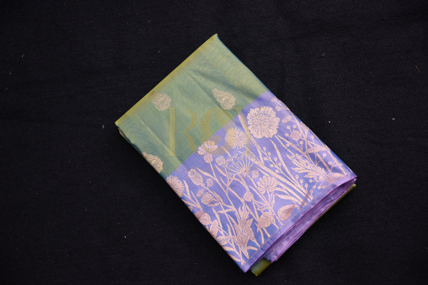 Light green pure silk saree with copper jari butta