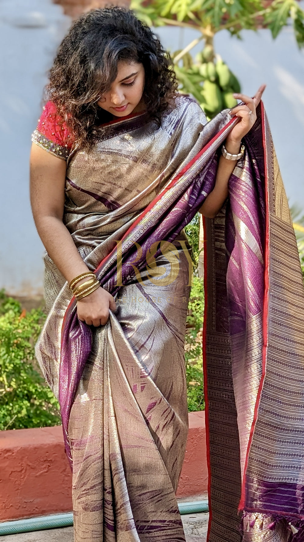 Purple stardust silk saree