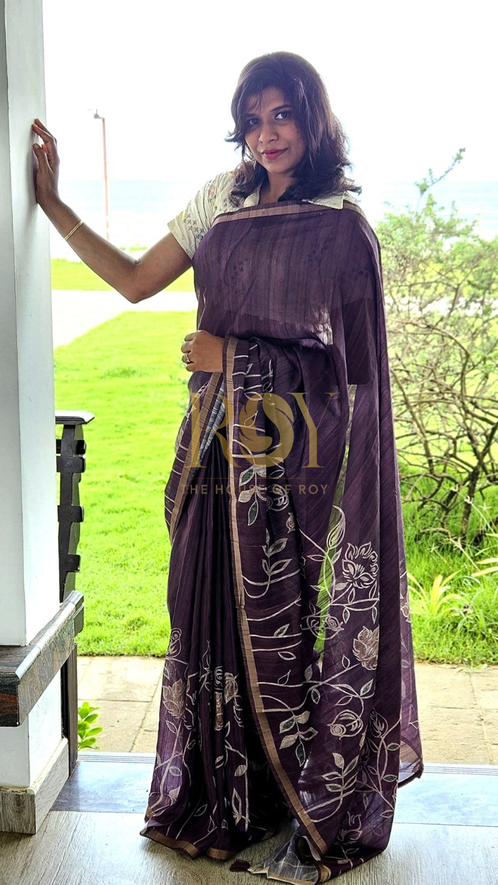 Printed Soft Mix Cotton Saree In Dark Brown