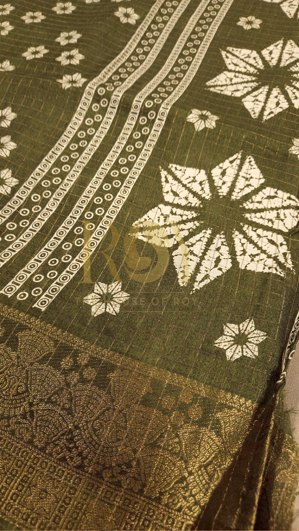 Moss green Flower print Dola silk saree