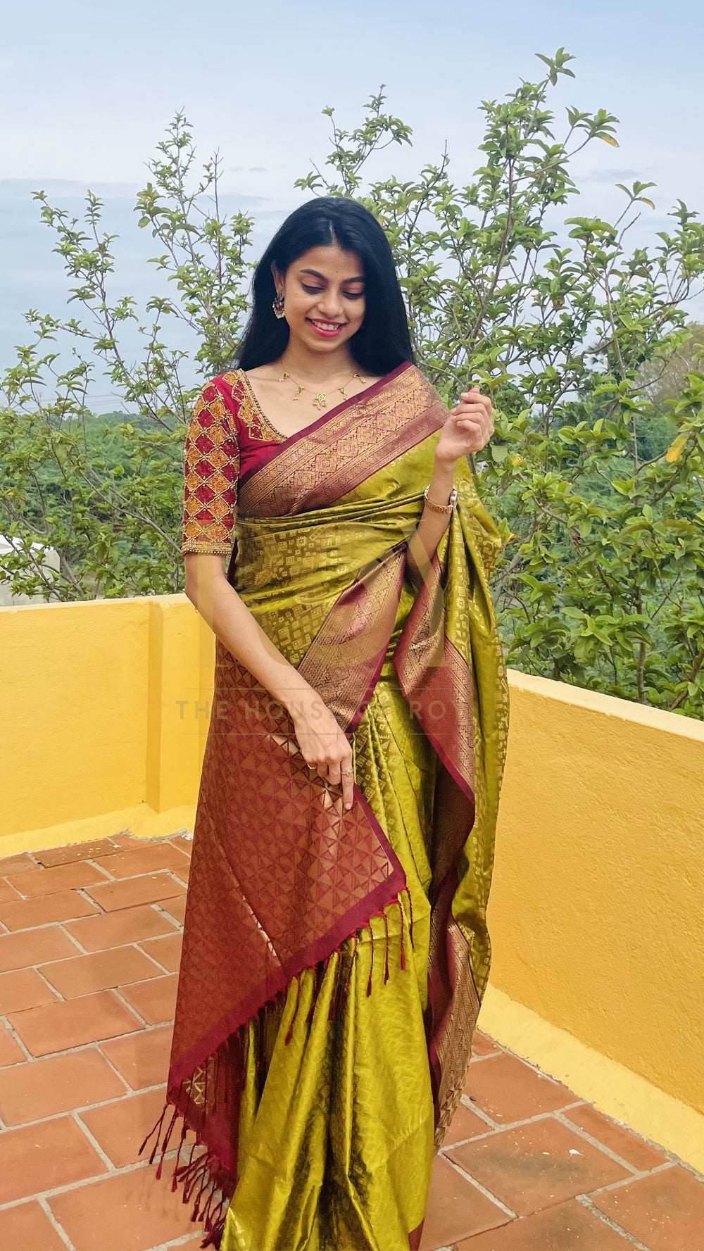 Olive green soft Silk Saree