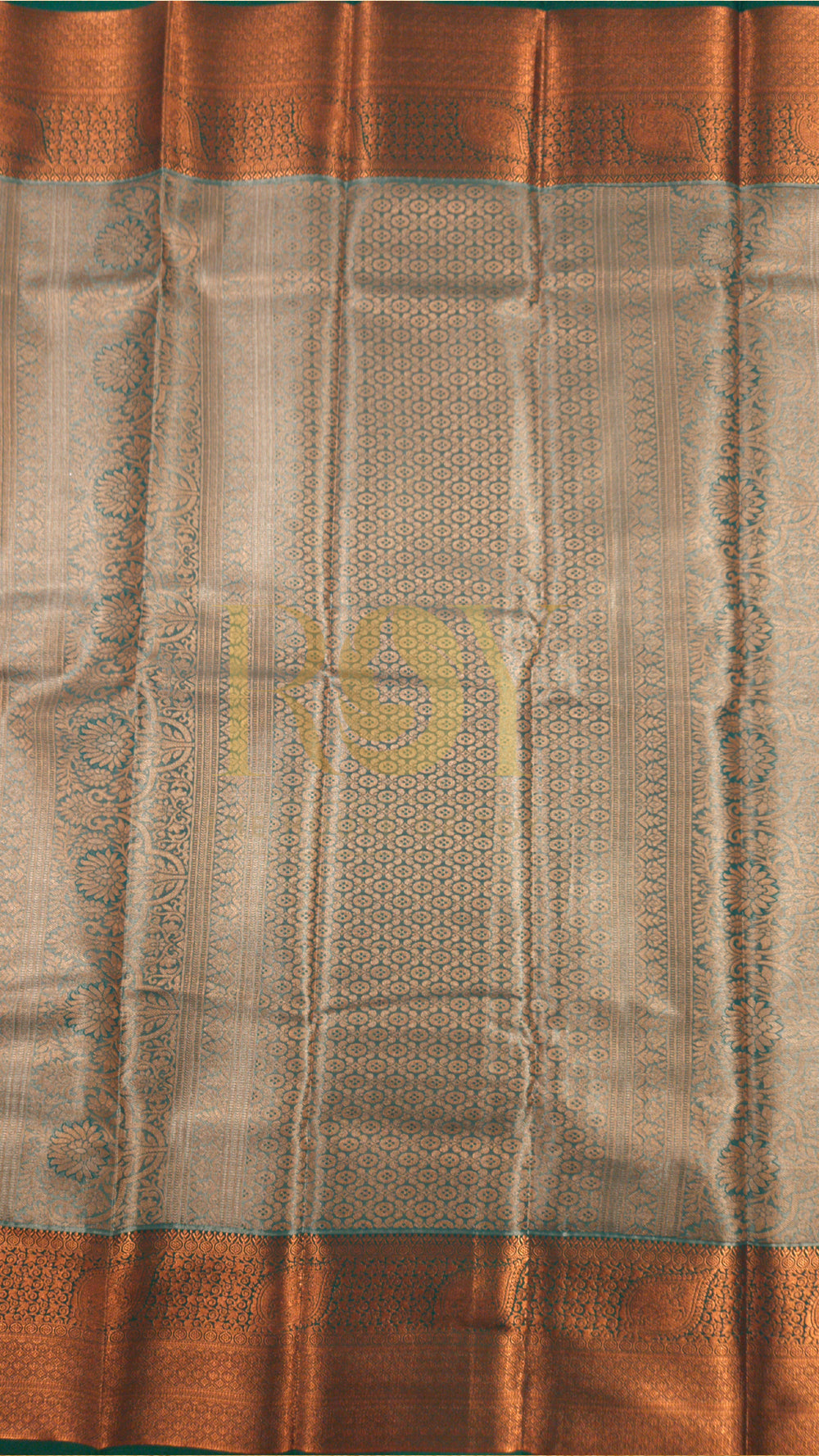 Parrot green copper jari kodi jacquard tissue silk