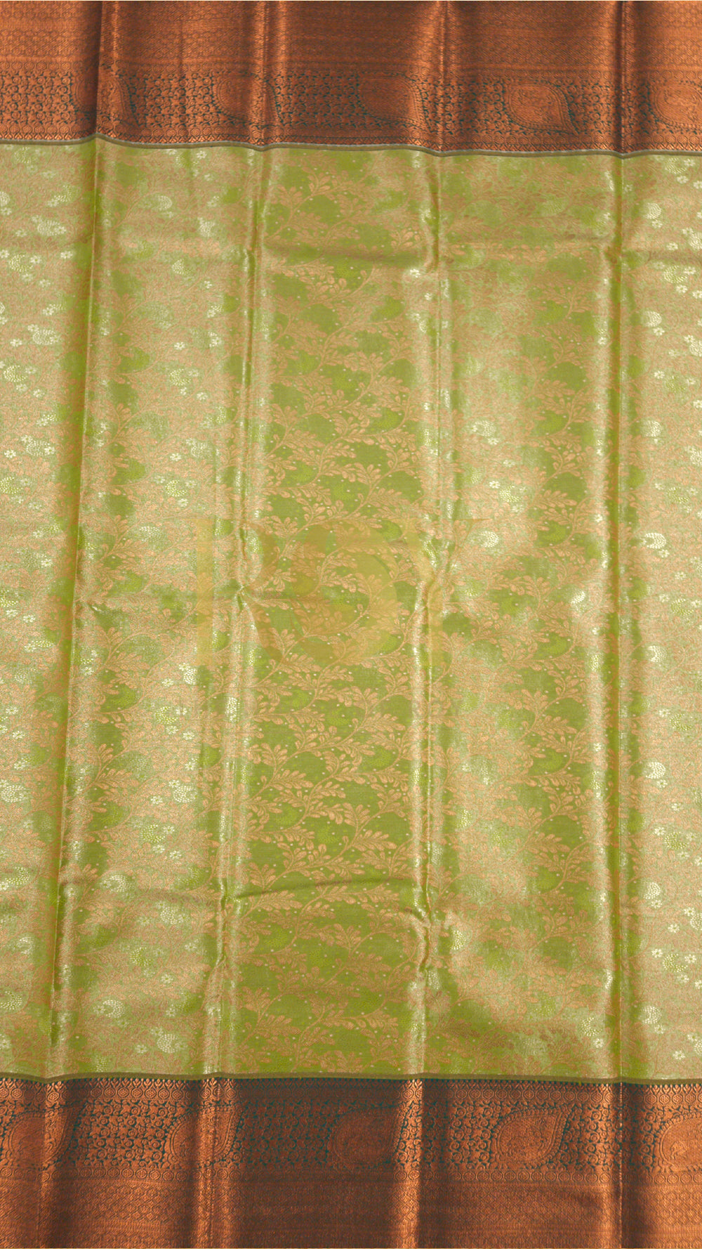 Parrot green copper jari kodi jacquard tissue silk