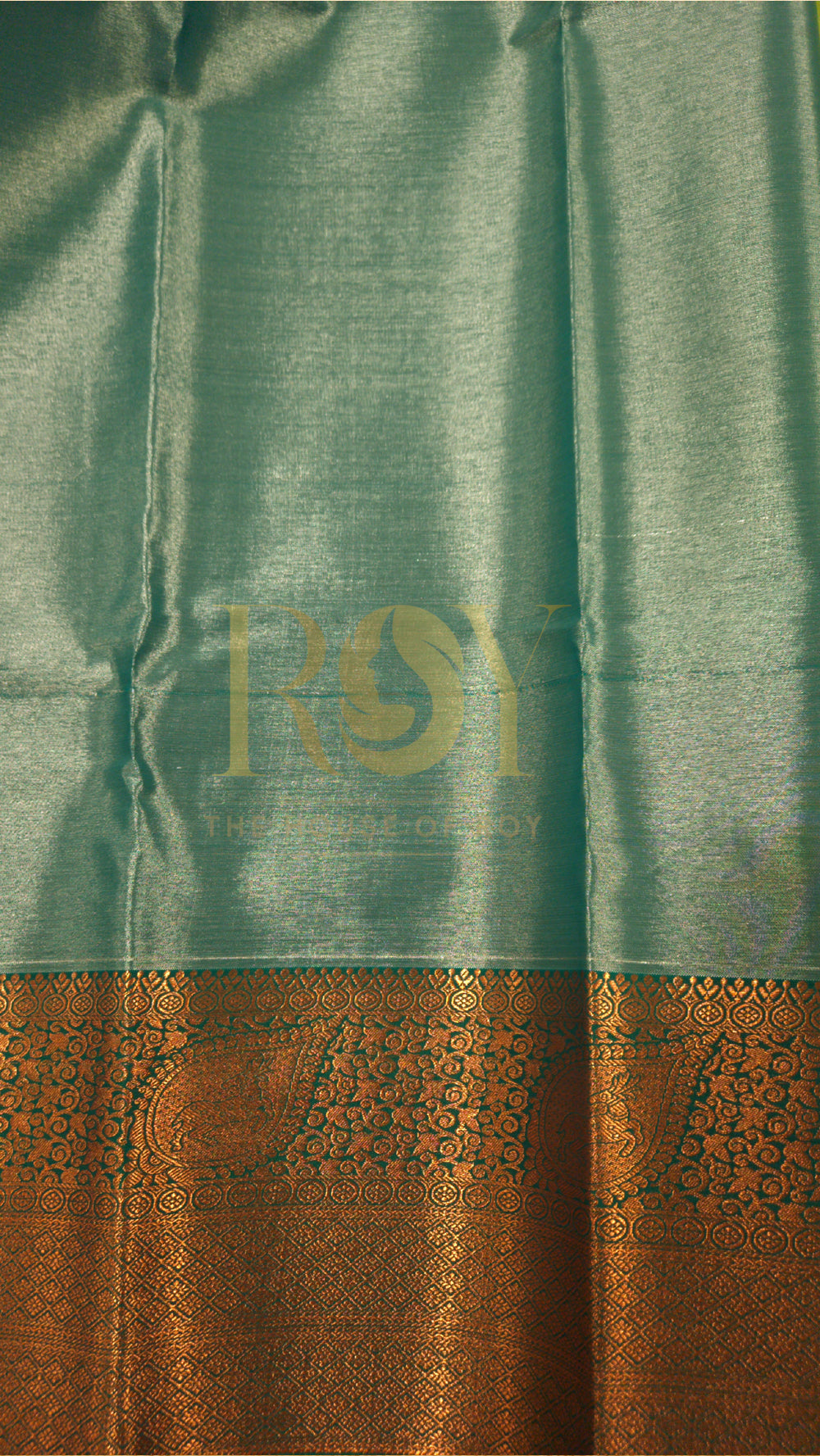 Parrot green copper jari kodi jacquard tissue silk