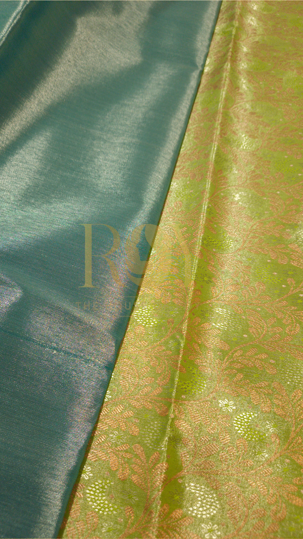 Parrot green copper jari kodi jacquard tissue silk