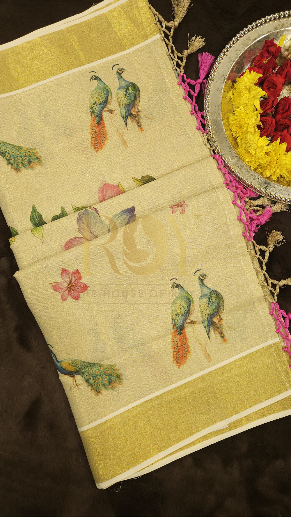 Peacock Print Tissue Kerala Saree