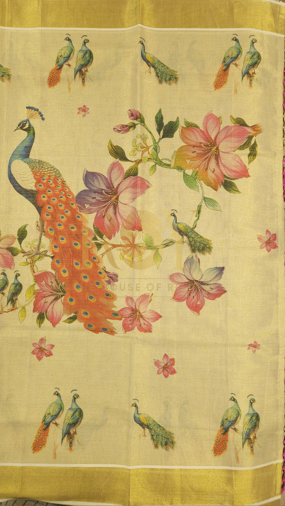 Peacock Print Tissue Kerala Saree