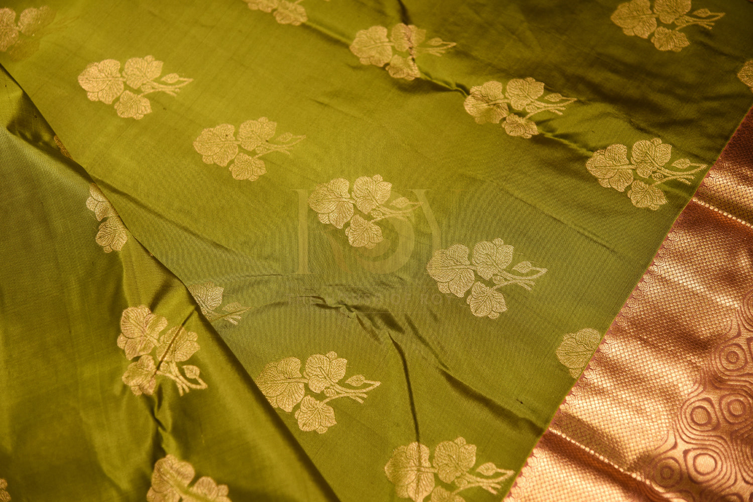 Pure soft silk saree olive green