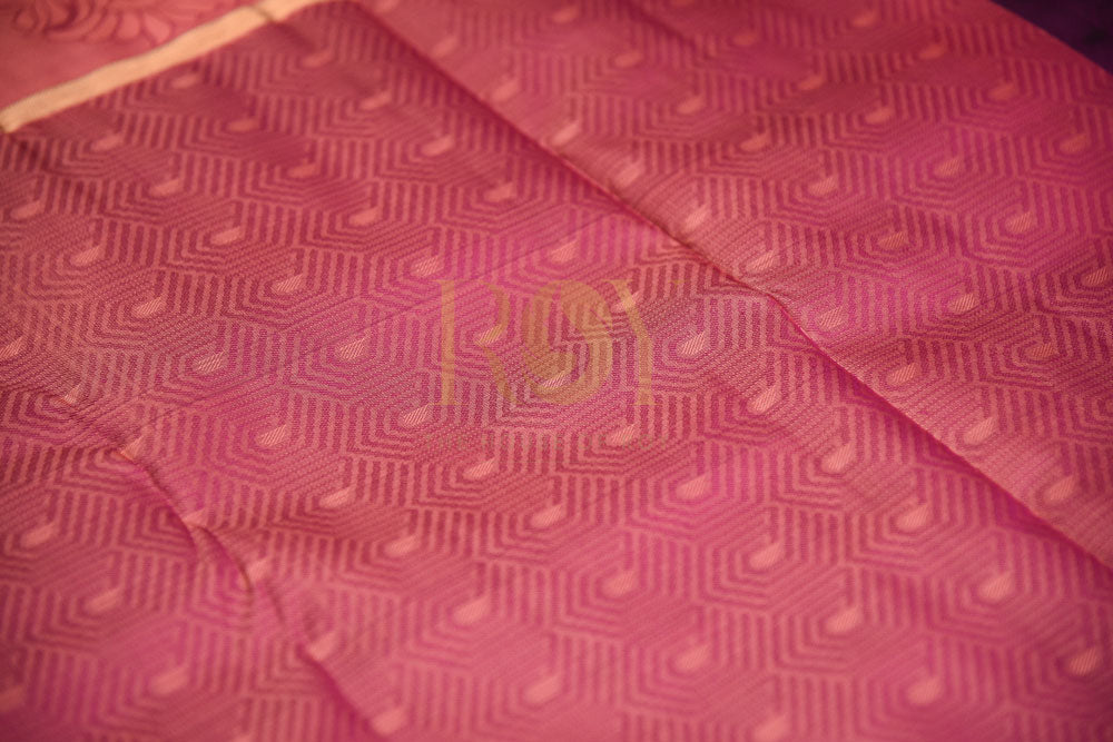 Pure  purple with peachish pink border silk saree