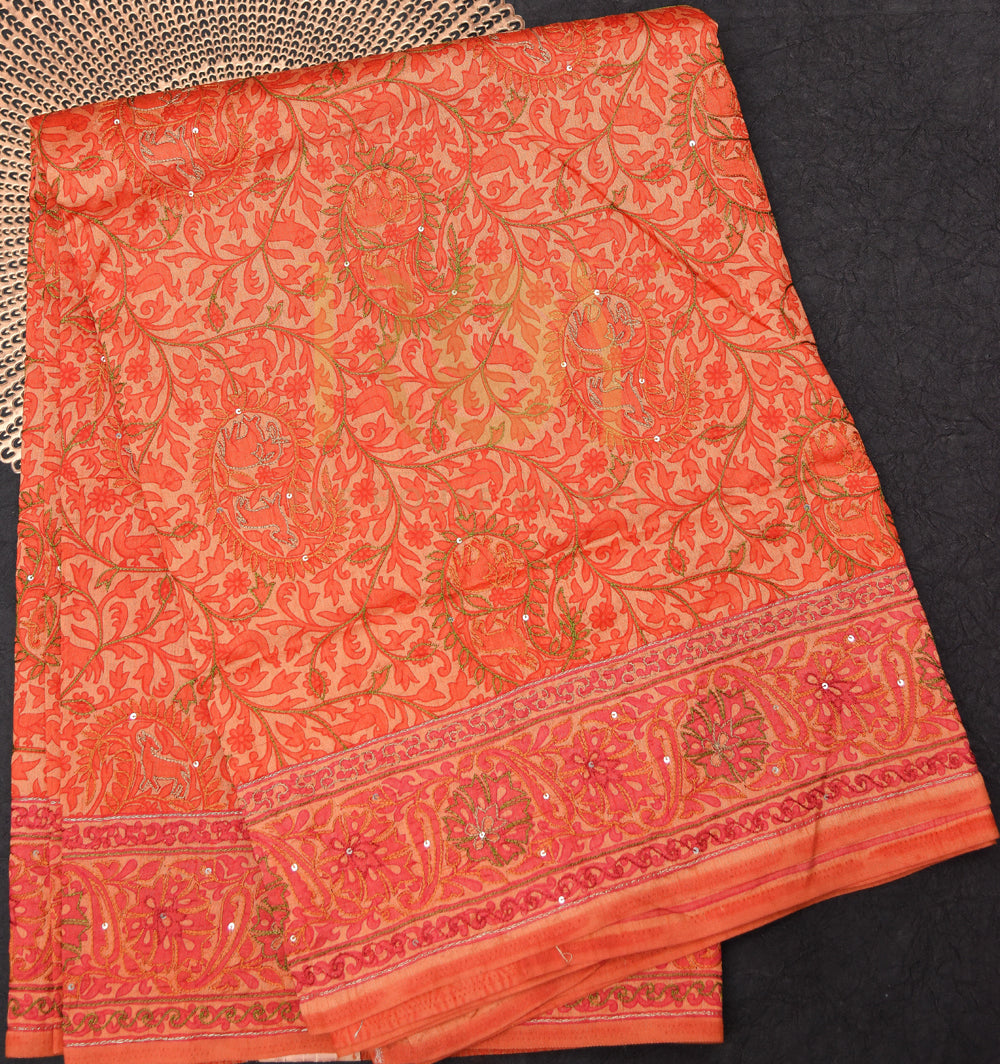 Raw silk saree bright orange