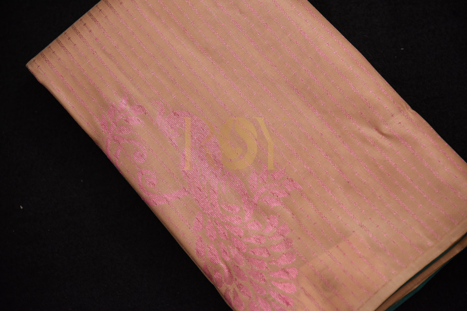 Sandal colored silk saree with pink jari