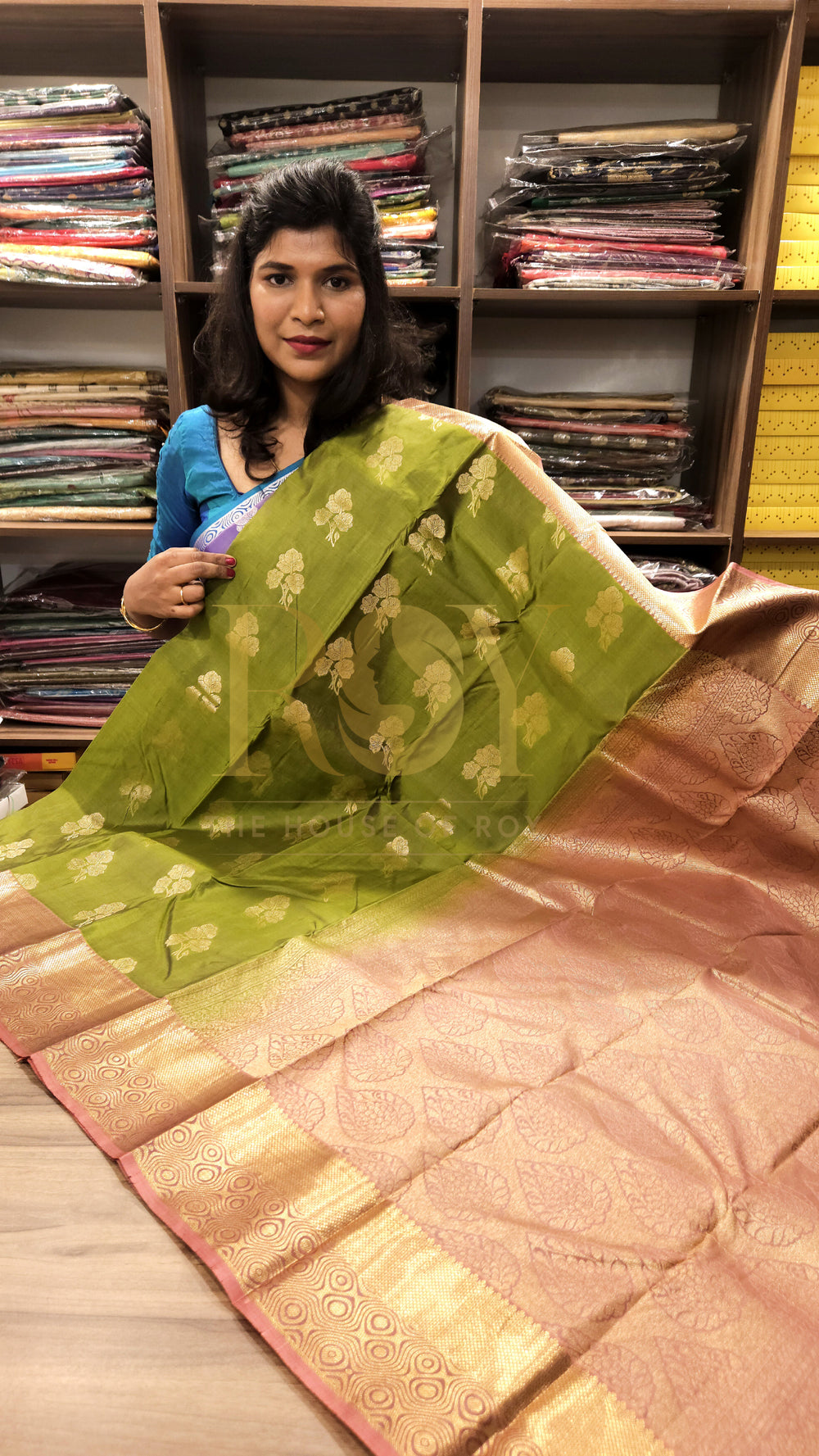 Pure soft silk saree olive green