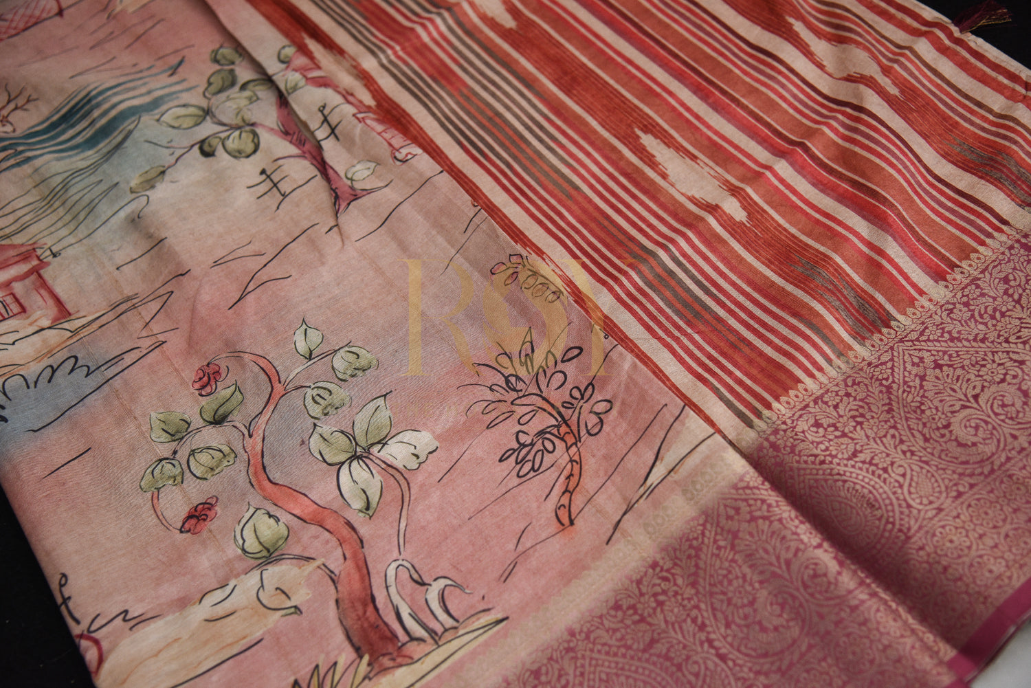 Digital Printed Mix Cotton Saree In Pink Color With Jari Border