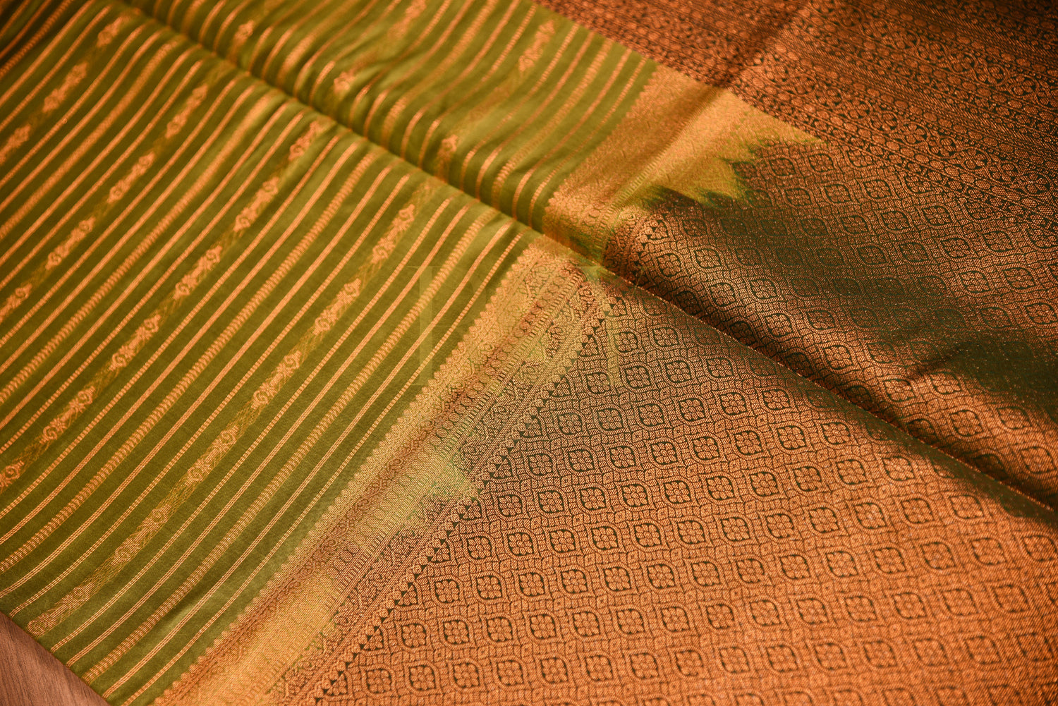 Soft silk saree with complete antique copper jari