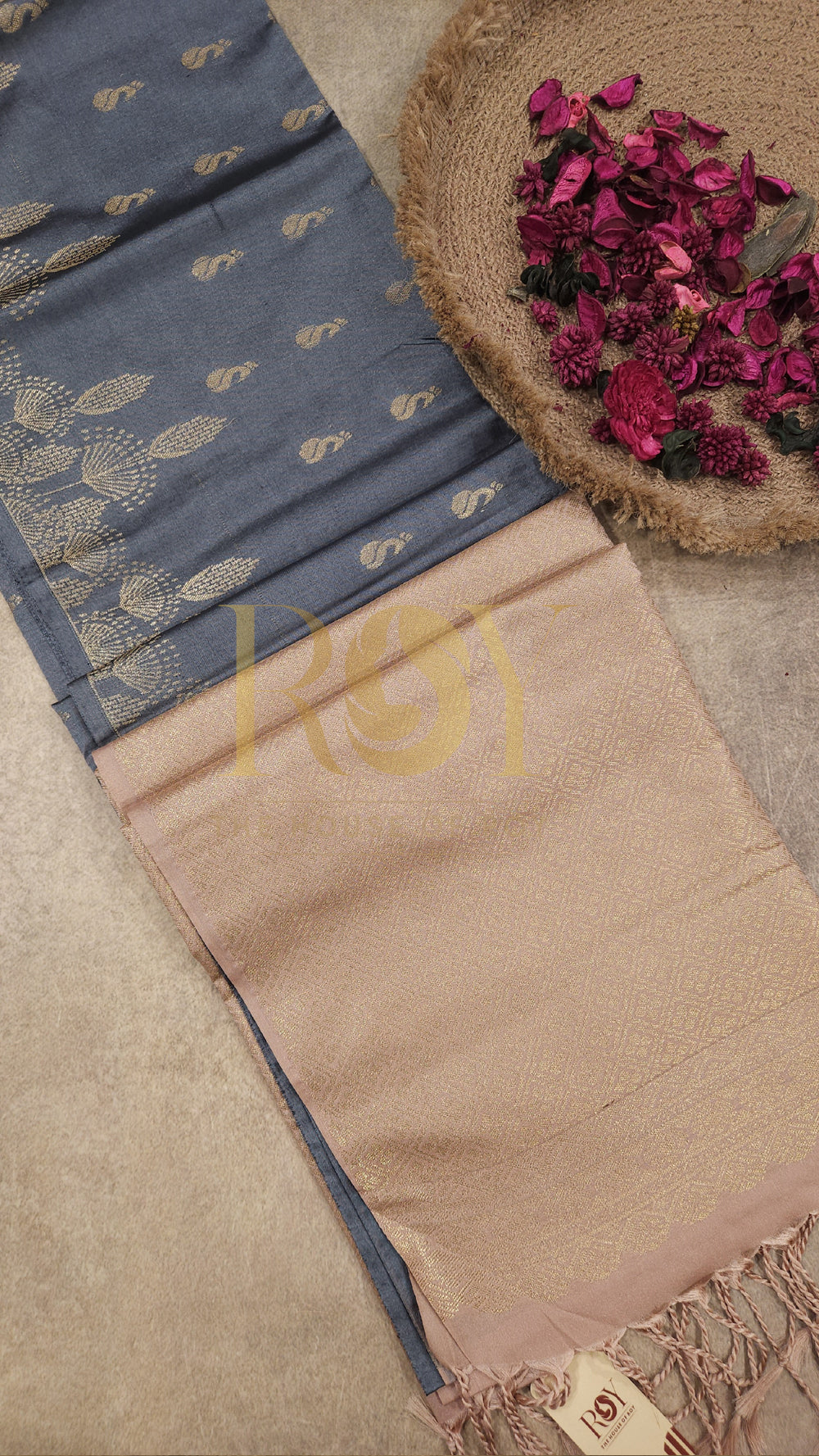 Steel grey turning border soft silk
