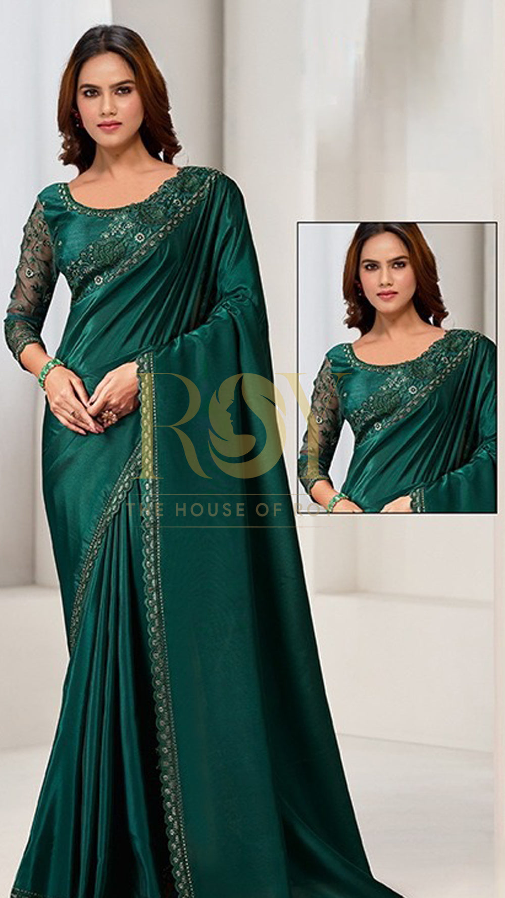 Teal green designer saree