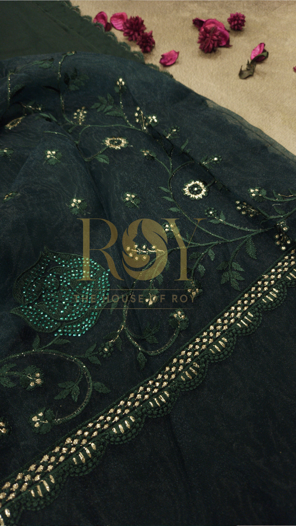 Teal green designer saree