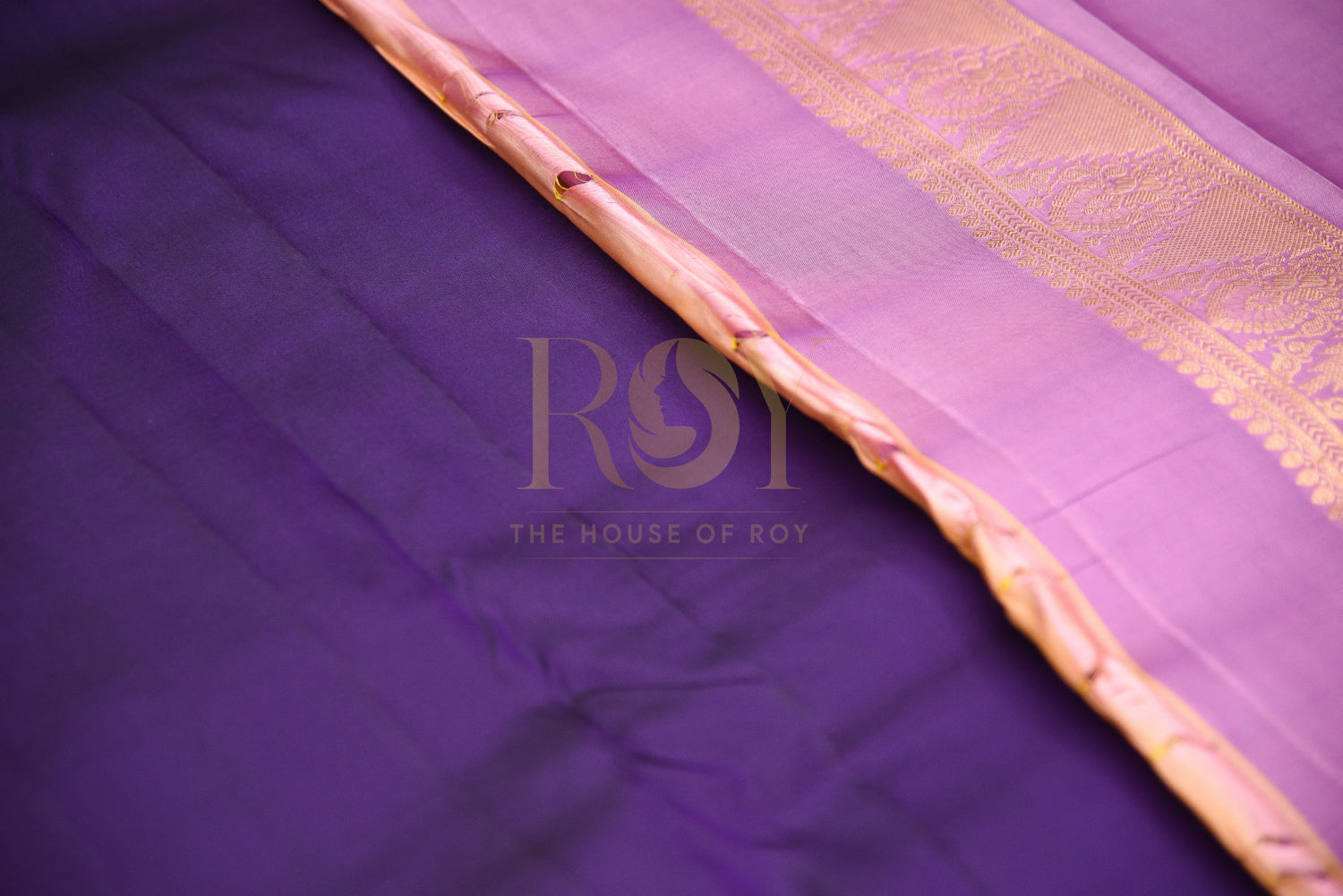 Violet pure silk saree with copper jari butta