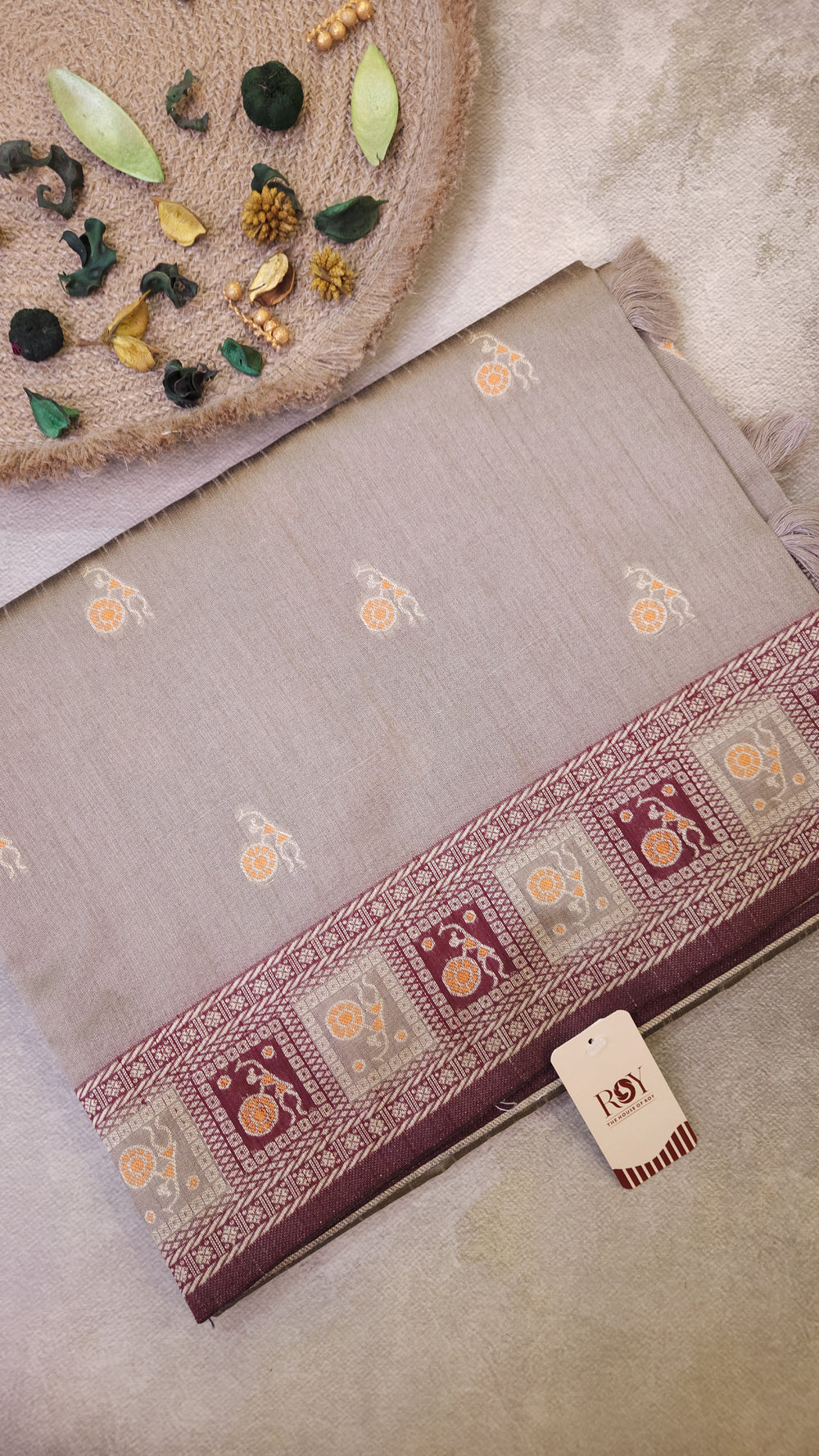 Warli Art Inspired Mix ivory with maroon Cotton Saree With Exquisite Handwoven Design