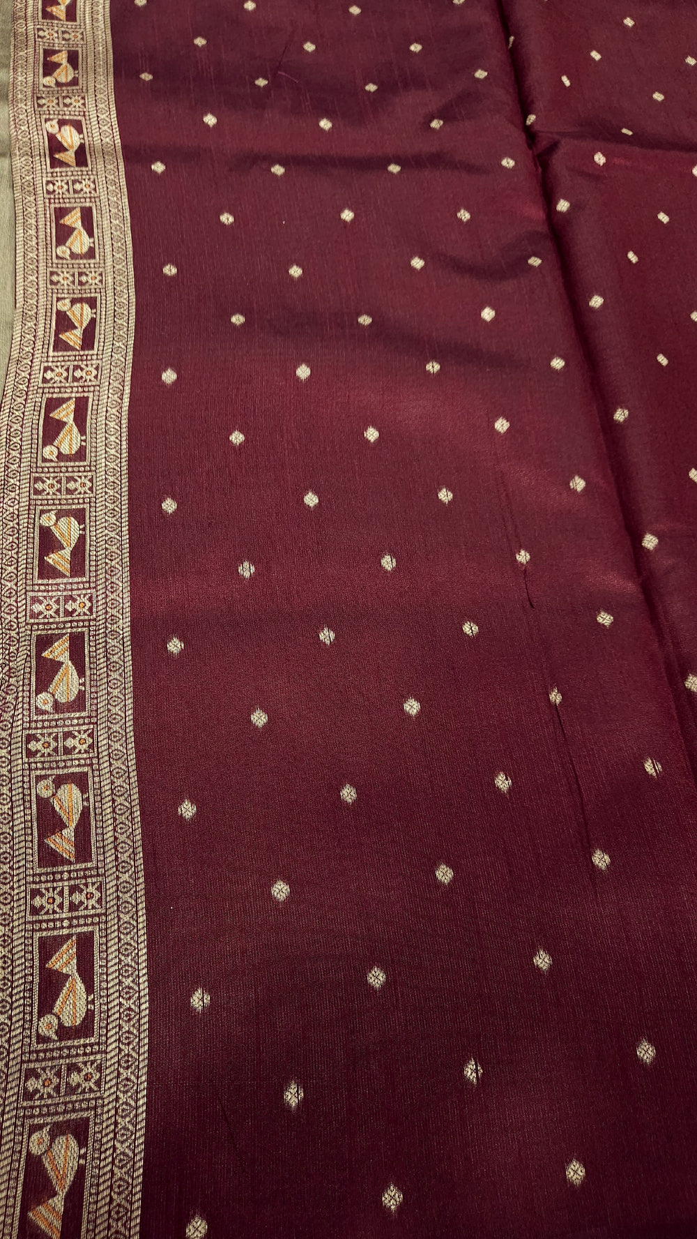 Warli Art Inspired Mix ivory with maroon Cotton Saree With Exquisite Handwoven Design