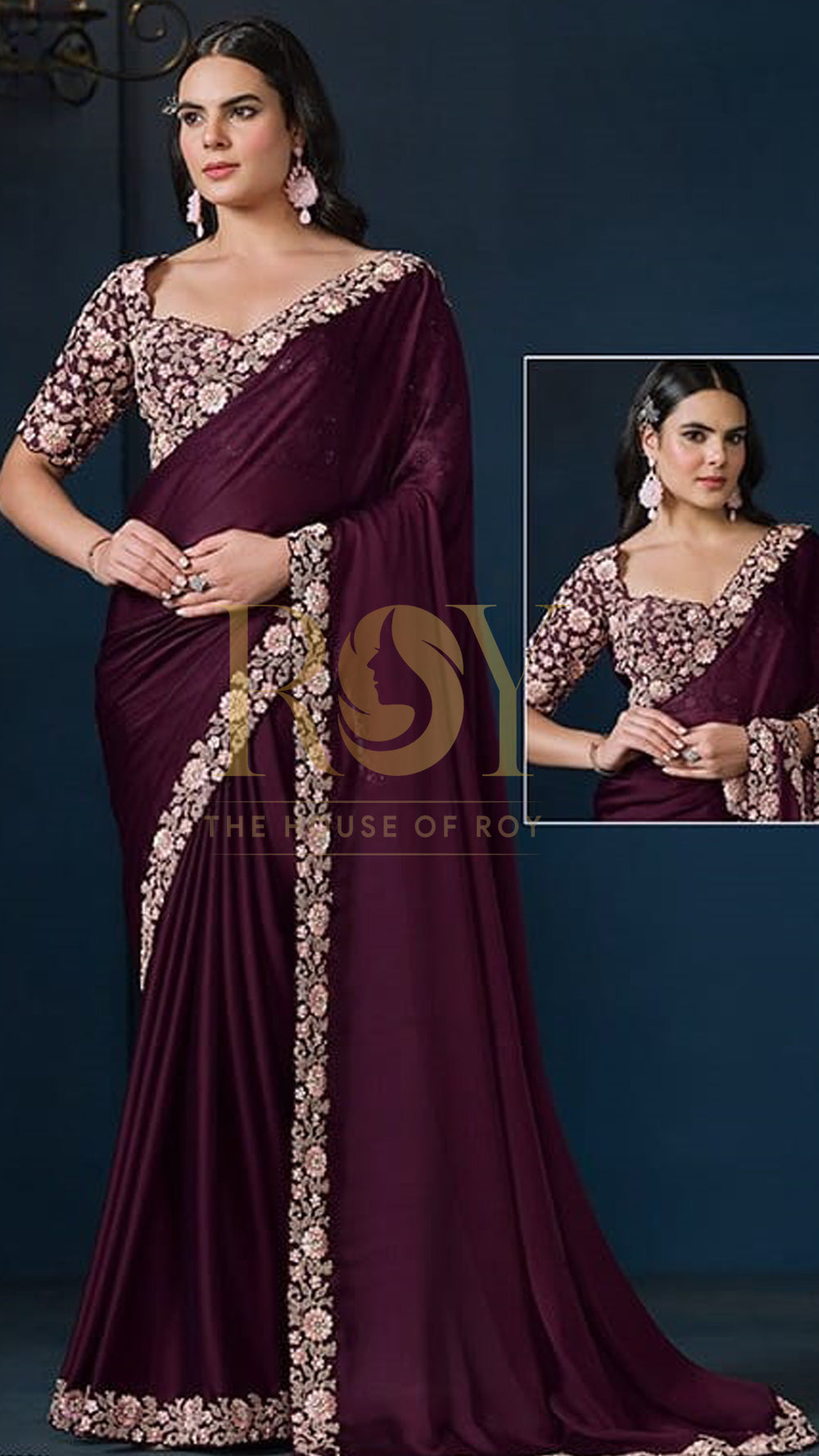 Wine designer saree