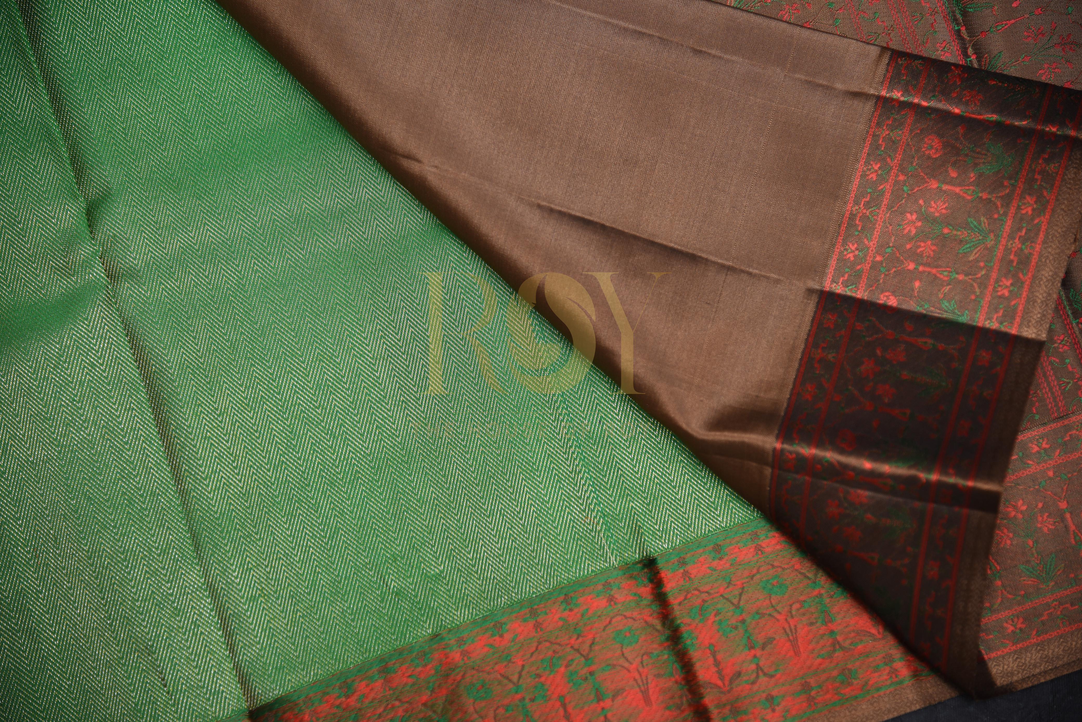 A leaf green silk saree