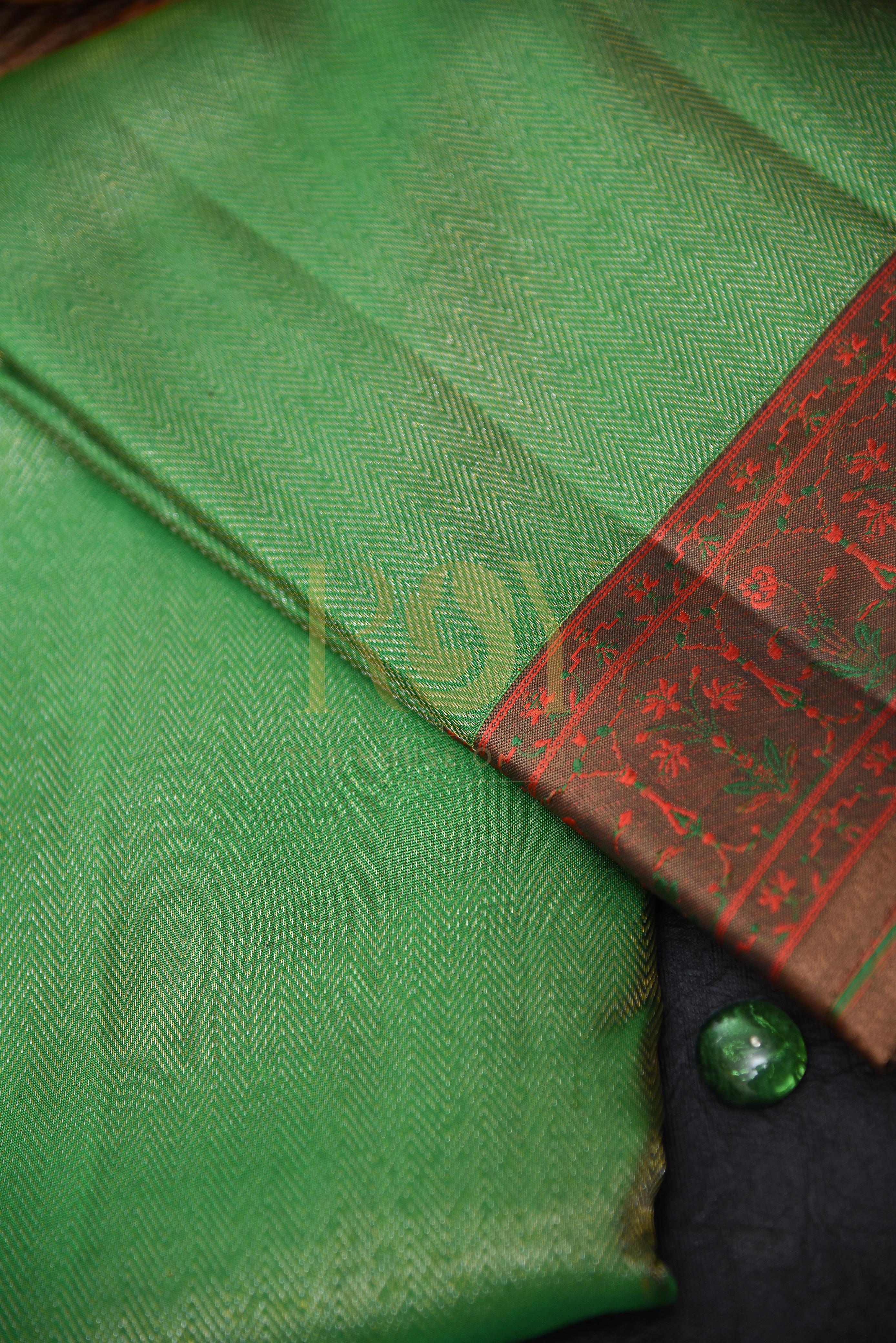 A leaf green silk saree