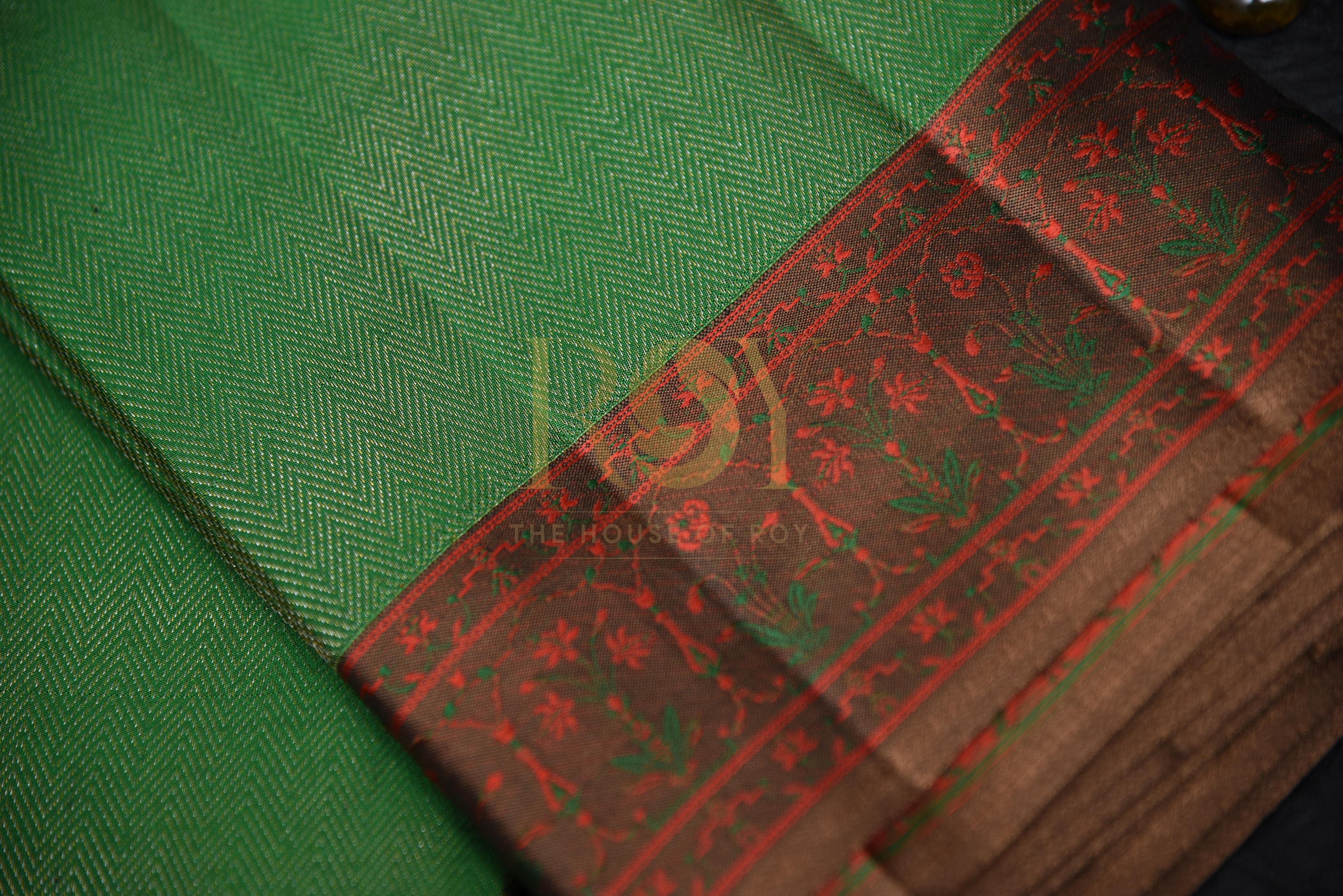 A leaf green silk saree