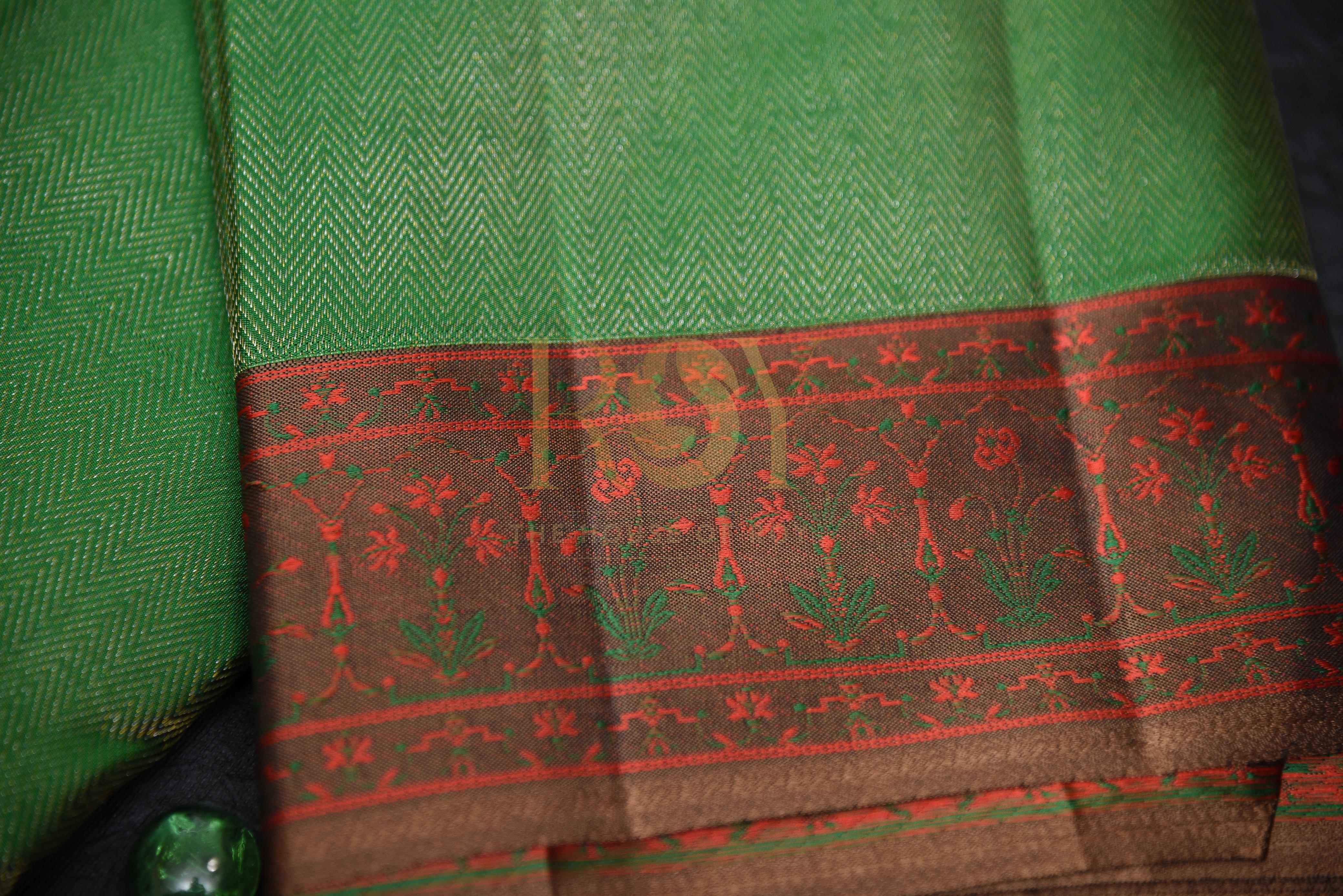 A leaf green silk saree