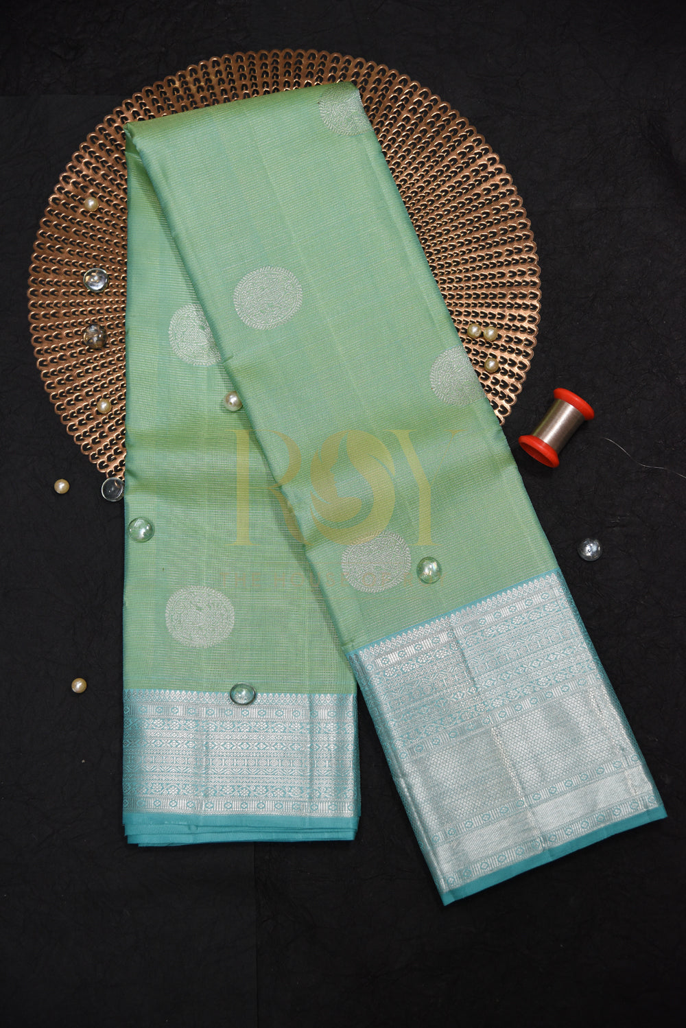 pure kanchipuram silk saree pista green colour